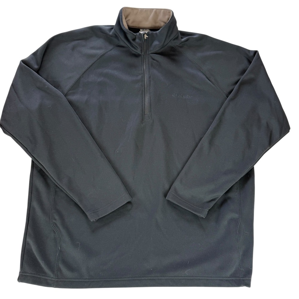 Columbia Mens XL Black Waffle Knit Fleece Lined Quarter Zip Pullover Gorpcore